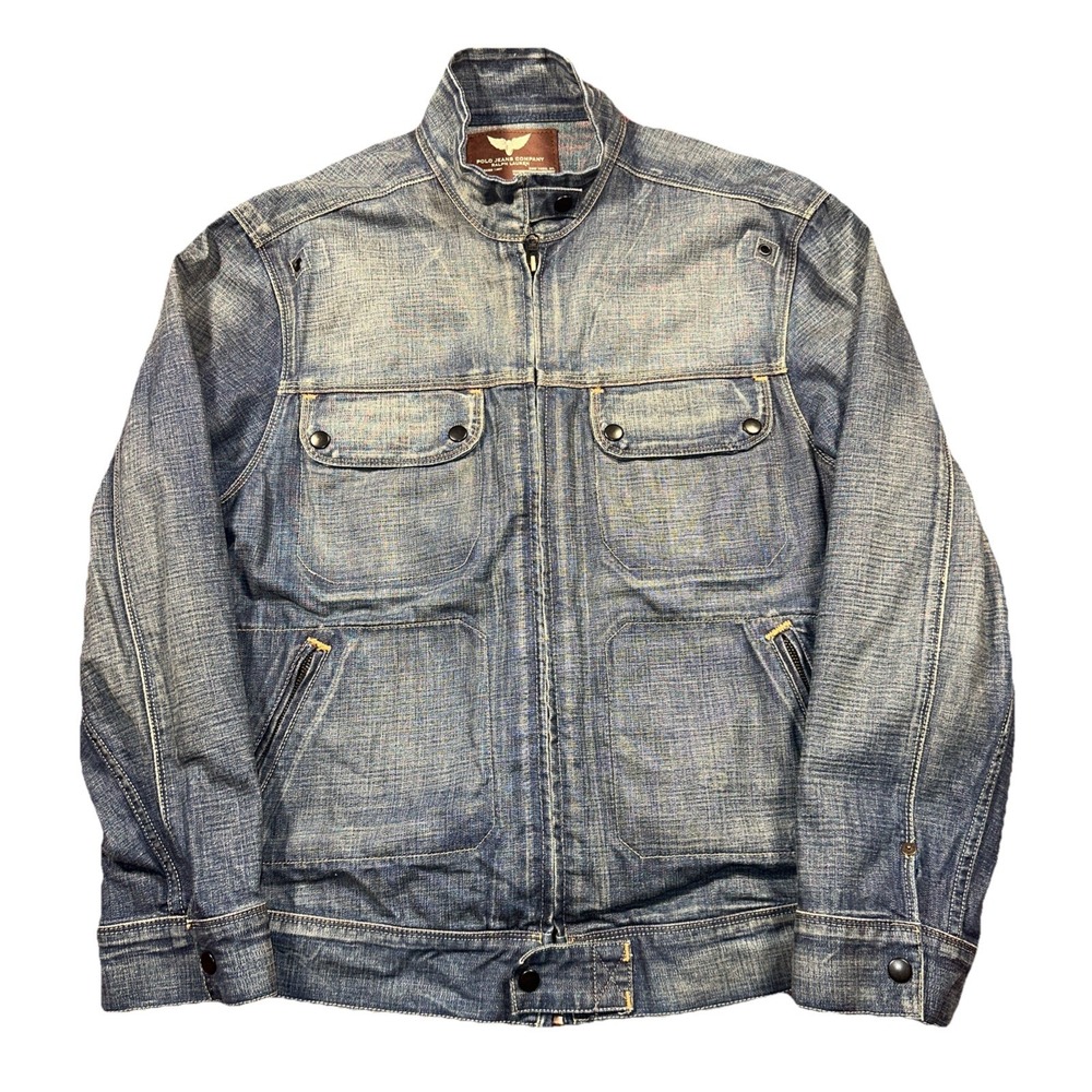 Vintage Polo Jeans Co Ralph Lauren Jean Jacket Large Denim Moto Full Zip